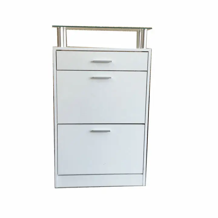 Novo design 2 portas branco sapato de madeira gabinete com prateleira de vidro