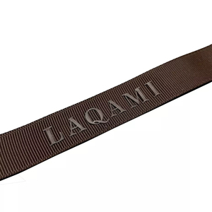 Customized Gift Wrapping Embossed Design Printed Brown Recycled 3/4&quot; Polyester Grosgrain Satin <strong>Ribbon</strong> <strong>with</strong> logo Brand - Product Image 1