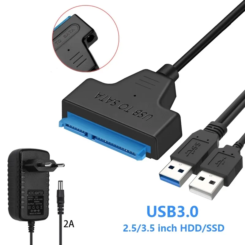SSD Eksternal HDD Hard Drive CD-ROM OPTICAL DRIVE SATA 3 Ke USB 3.0 Kabel dengan Adaptor 12V 2A untuk DESKTOP PC LAPTOP