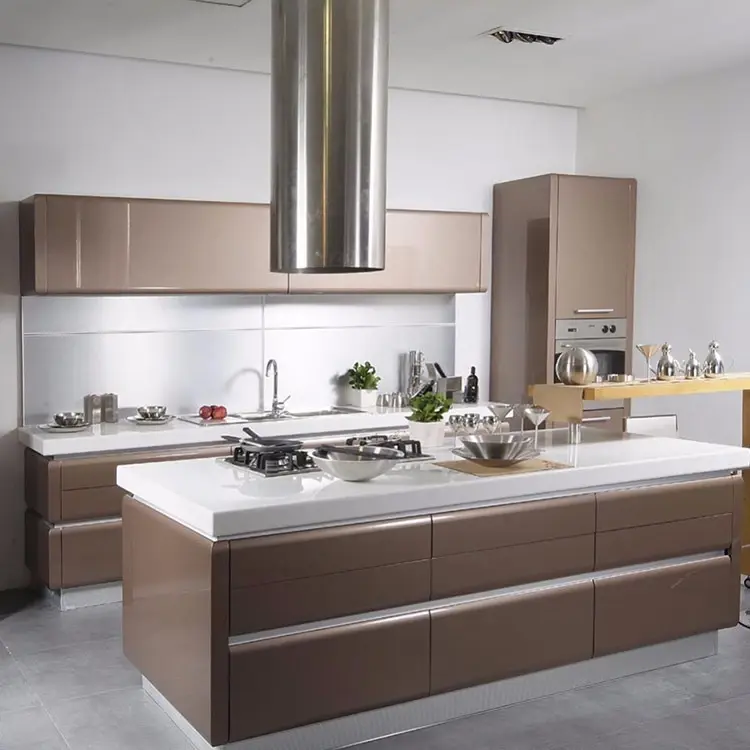 Diseño italiano brillante gabinete de cocina con integrada de la manija de la puerta
