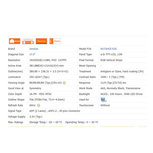 66% SRGB N173HCE-E3C真新しいノータッチ17.3 "16:9ラップトップLCDスクリーンモジュール1920*1080 WLED EDP 30ピン480g - Product Image 2