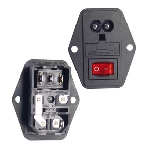 C8電源ソケットIEC60320ねじ取り付けヒューズメスソケットプラグアダプターレッドライトロッカースイッチとヒューズホルダー付き - Product Image 1
