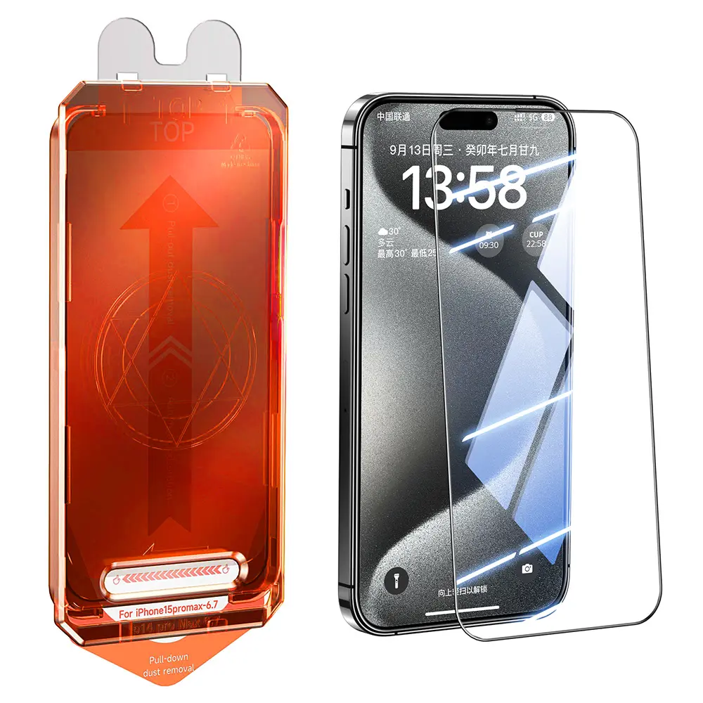 Liên Kết Tự Động Bụi Bằng Chứng Chống Gián Điệp Sự Riêng Tư Tempered Glass Bảo Vệ Màn Hình Điện Thoại Di Động Tự Động Kit Đối Với iPhone 15 Pro Max