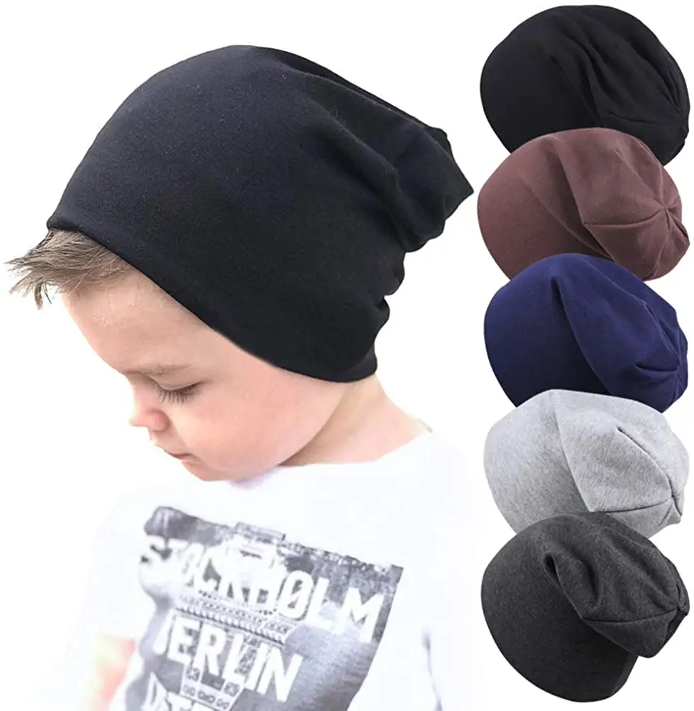 Grosir Kustom Bayi Laki-laki Elastis Slouchy 100% Katun Jersey Sweater Anak-anak Balita Topi Beanie Topi Tengkorak