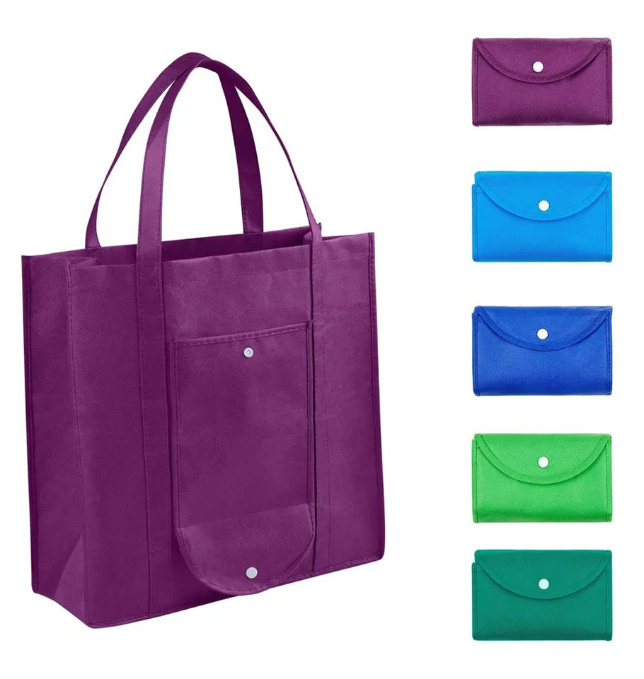 Commercio all'ingrosso promozionale personalizzato borsa Non tessuta per la spesa pieghevole portatile riciclabile a buon mercato con Logo