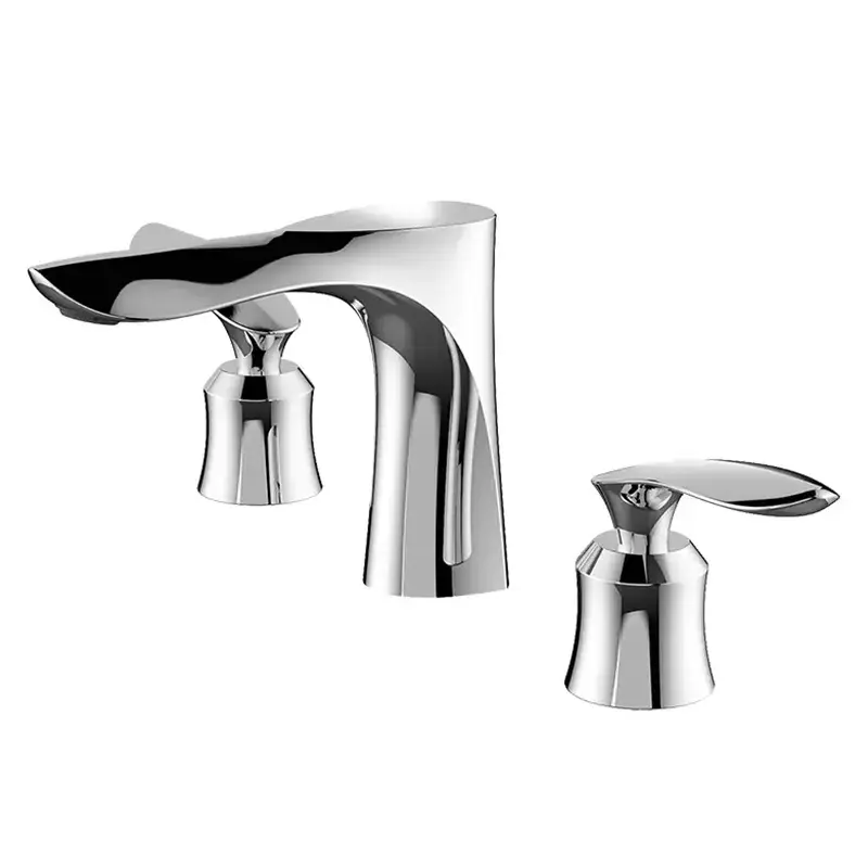 Grifo cromado de tres agujeros para lavabo, grifería de baño de diseño de lujo, sin salpicaduras