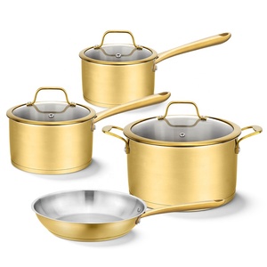 Thiết kế mới cấp thực phẩm sơn vàng thép không gỉ không dính nấu ăn chậu và chảo <span class=keywords><strong>Cookware</strong></span> Set - Product Image 1