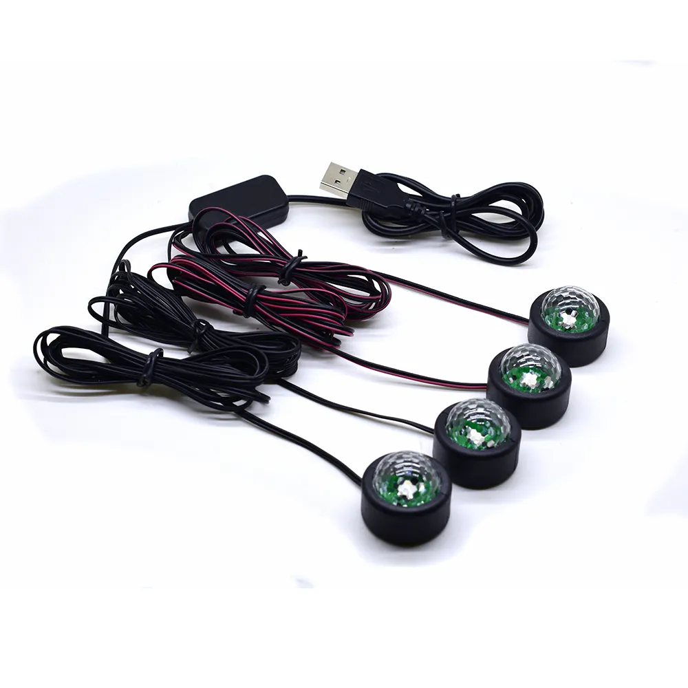 Welfnobl 새로운 발 단독 별 분위기 빛 자동차 음성 제어 리듬 하나 4 다채로운 Led USB 주변 빛 자동차