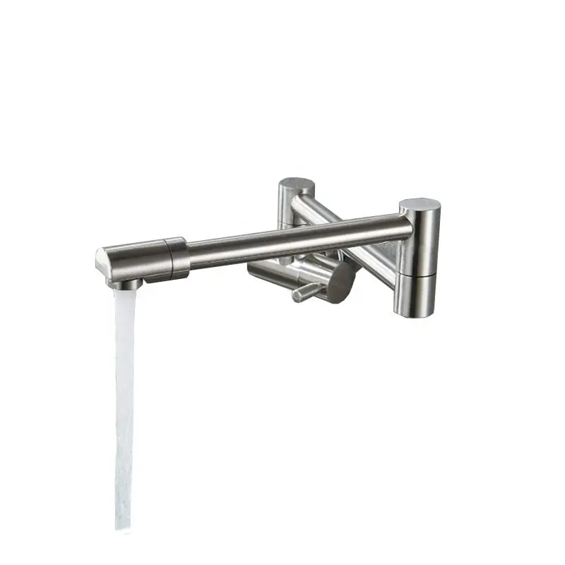 Wall Mount Pot Filler Faucet Torneira De Pia De Cozinha Torneira De água Fria 304 Aço Inoxidável Níquel Escovado Dobrável Cerâmica Moderna