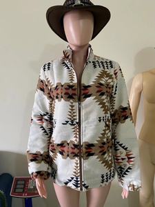 2024 Vintage batı kadının kış ceket bej baskılı Navajo Aztec Polyester astar sonbahar ceket ile boyun Zip-up standı - Product Image 6