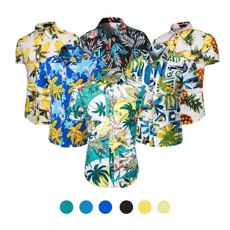 OEM/ODM mode élégante vêtements de plage d'été manches courtes imprimé chemise hawaïenne sublimation imprimé chemises décontractées pour hommes