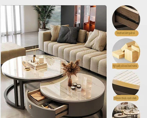 Round <strong>Nesting</strong> Coffee <strong>Table</strong> Set with Drawer Cocktail <strong>Table</strong> with Metal Frame <strong>End</strong> <strong>Table</strong> for Living Room Bedroom Balcony Small Space - Product Image 5