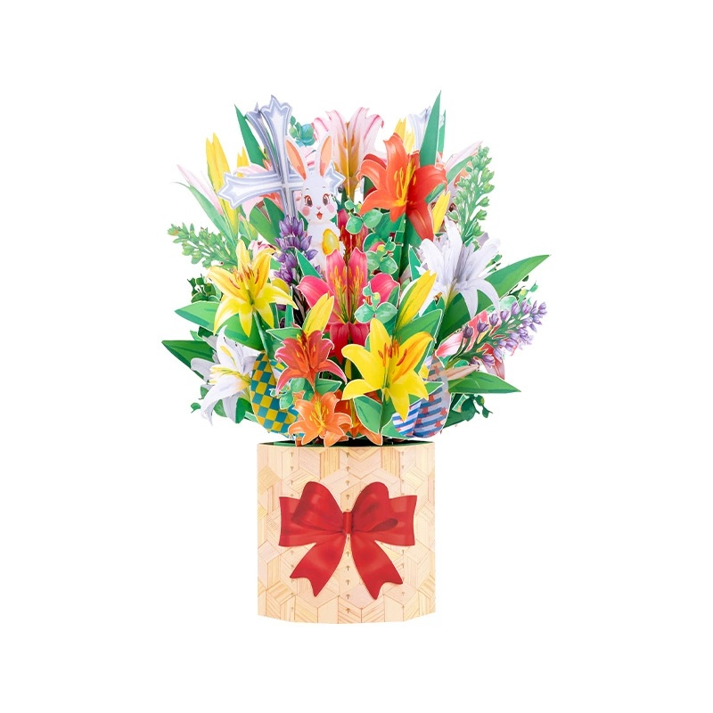 Pâques - Présentation de lys, de croix et de lapin