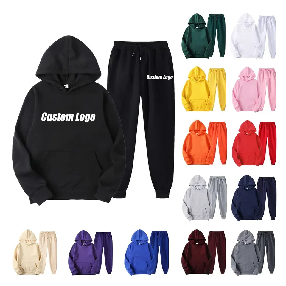 Özel logo eşofman polar boy spor düz eşofman boş erkek Hoodies seti