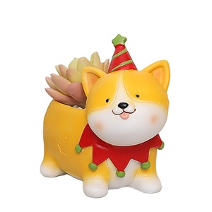 Roogo <span class=keywords><strong>Corgi</strong></span>インスパイアされたレジンクリスマスプランター愛らしい犬の形ミニポットハーブサボテンまたは植物ポットクリスマスセンターピース