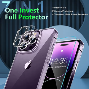เคสโทรศัพท์ TPU ใส3 in 1เซ็ตพร้อมฟิล์มป้องกันหน้าจอและตัวป้องกันเลนส์กล้องสำหรับ iPhone 16 15 14 13 12 XS XR x 7 8 - Product Image 4