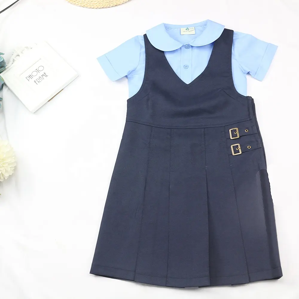 Crianças uniforme escolar vestido 100% poliéster pinafore jumper