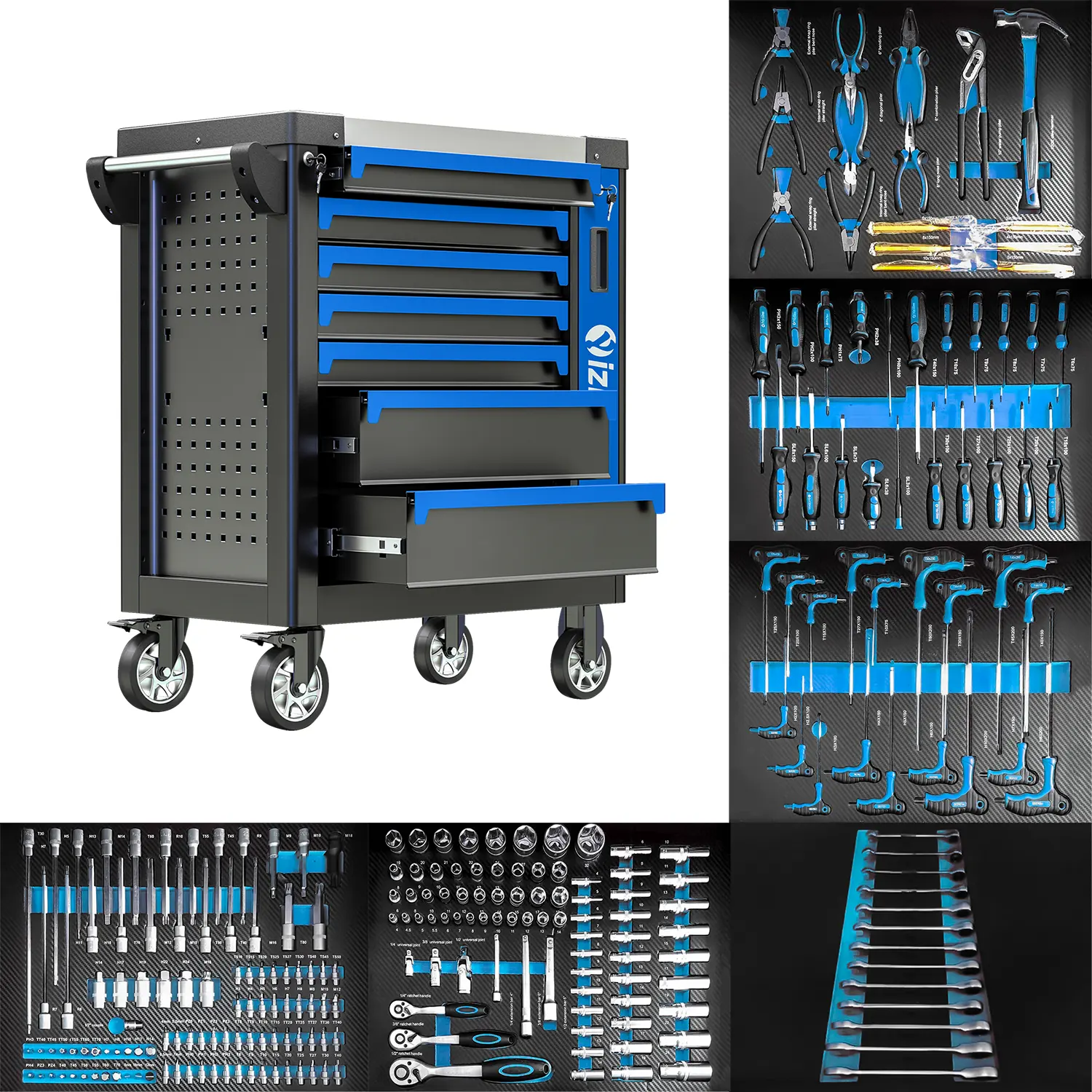 250 pièces professionnelles tout type d'outils avec armoire à outils, armoire de chariot d'atelier