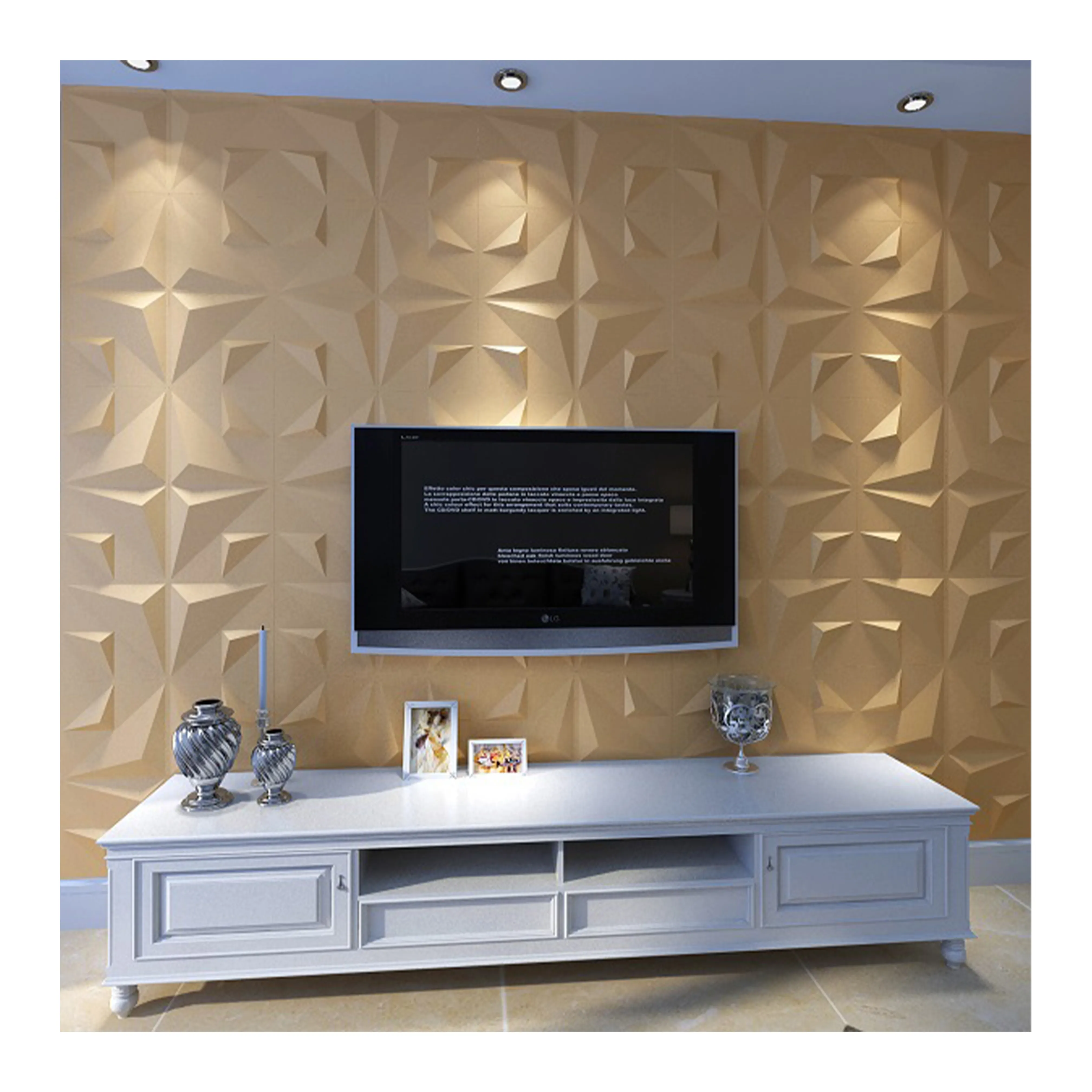 Pegatina de pared tallada en madera y diamante para decoración del hogar, Panel decorativo con corte geométrico, 3D