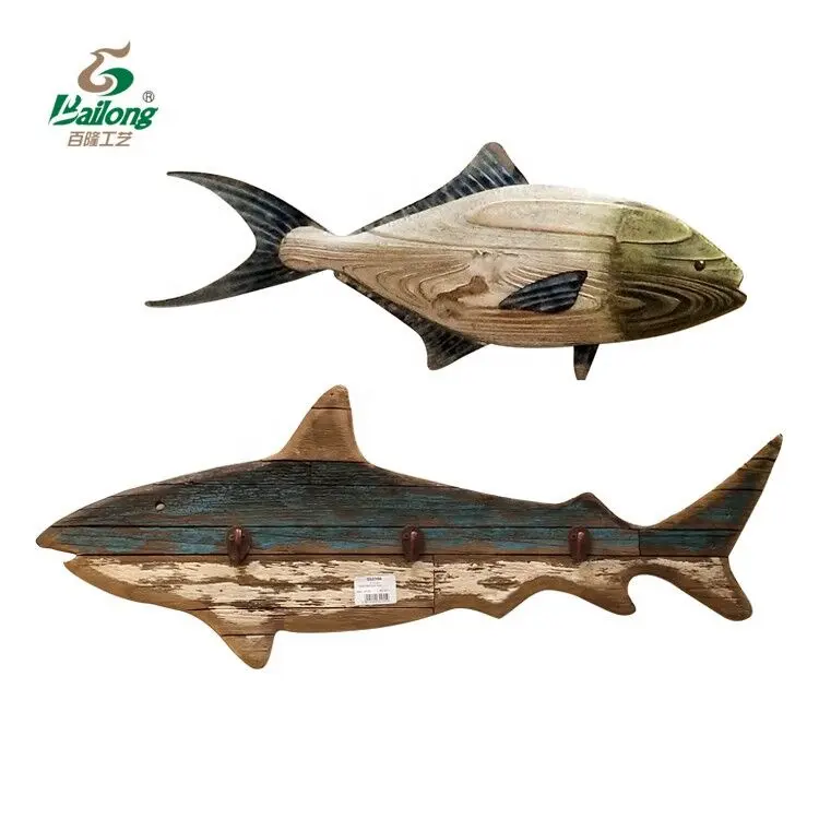 Decoração de parede de madeira em forma de peixe, artesanato náutico de madeira para pesca para casa