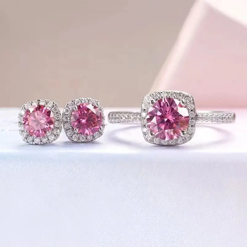 Classici 4 artigli Silver925 orecchini a bottone 0,5 ct 5mm forma rotonda rosa Moissanite orecchini con diamanti gioielli vendita calda