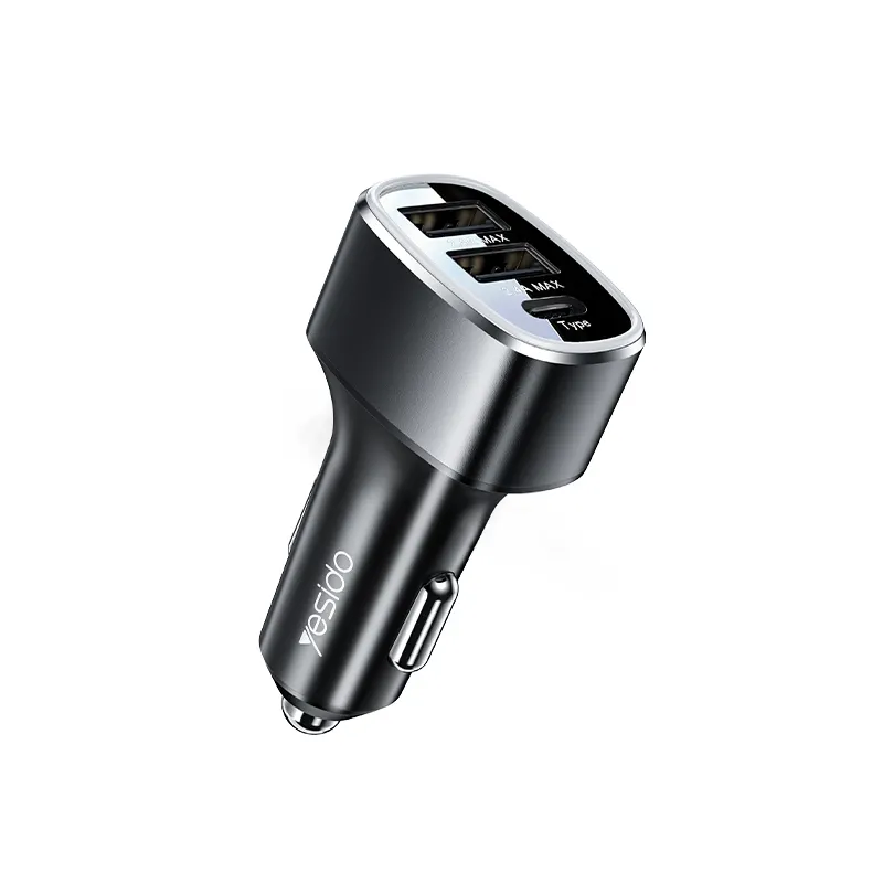 Yesido carregador de carro multifuncional, 3 portas usb e tipo c pd 25w total 49w