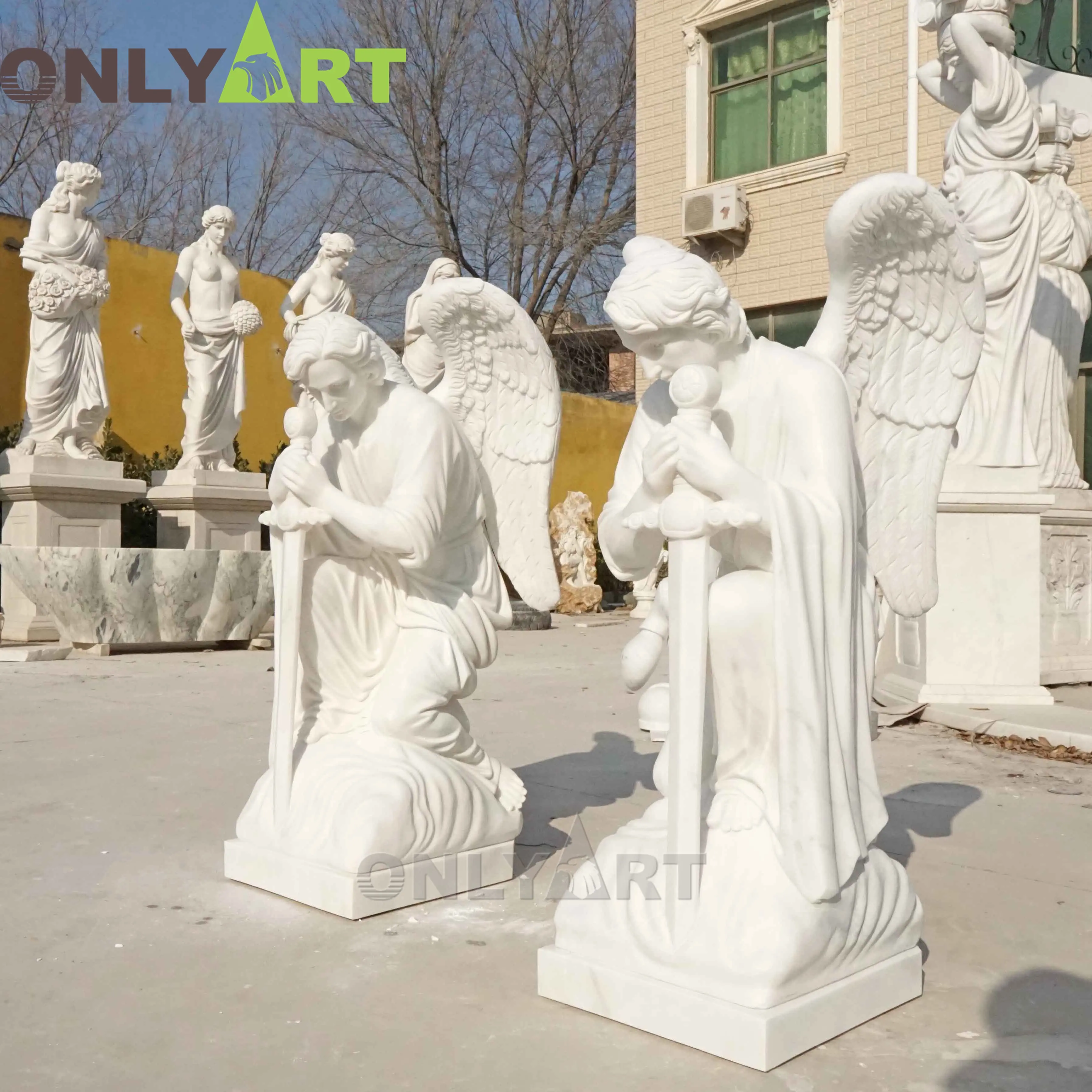 Наружный декор в натуральную величину ручной работы из натурального камня Мраморная Статуя Ангела на кладбище скульптура для продажи