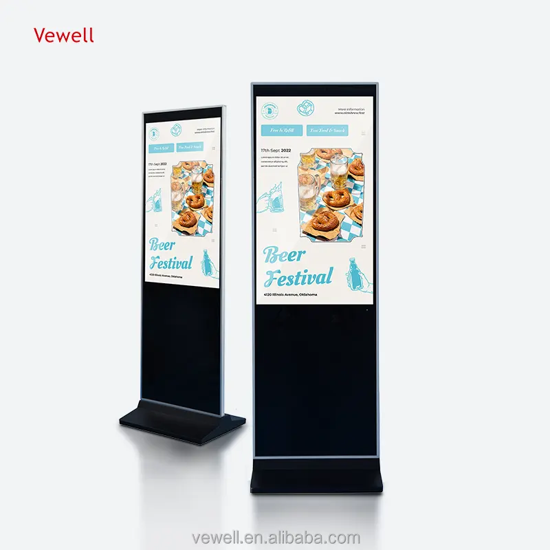 Vewell DDR 2GB EMMC 8GB Android 4 Care 55 Inc cartelera de pie interior led LCD señalización digital y pantallas