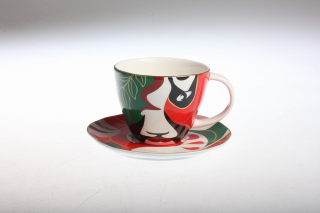 225cc Cup and Saucer with Decal & Gold Rim