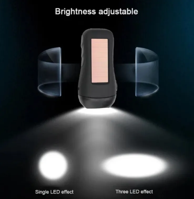 Nueva manivela de mano dínamo linterna USB recargable luz LED linternas antorchas luz intermitente solar de emergencia