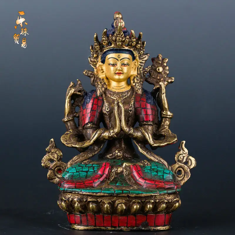 Die vier Arme Guanyin Buddha Tibet Tantrisch Nepal handgefertigt Boutique Buddha Feng Shui Schmuck 5 Zoll retro-Autos