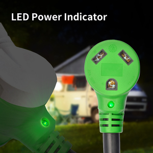 30Amp 50フィートRVロック可能電源延長コード、簡単プラグインハンドル、LEDインジケーター付きTT-30P〜L5-30R、10/3 AWG、ETLリスト