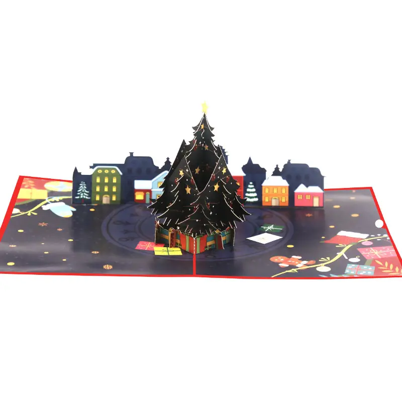 Fabricante diseño personalizado 3D Navidad Pop Up tarjetas de felicitación proveedor artesanía recuerdo regalo de Navidad