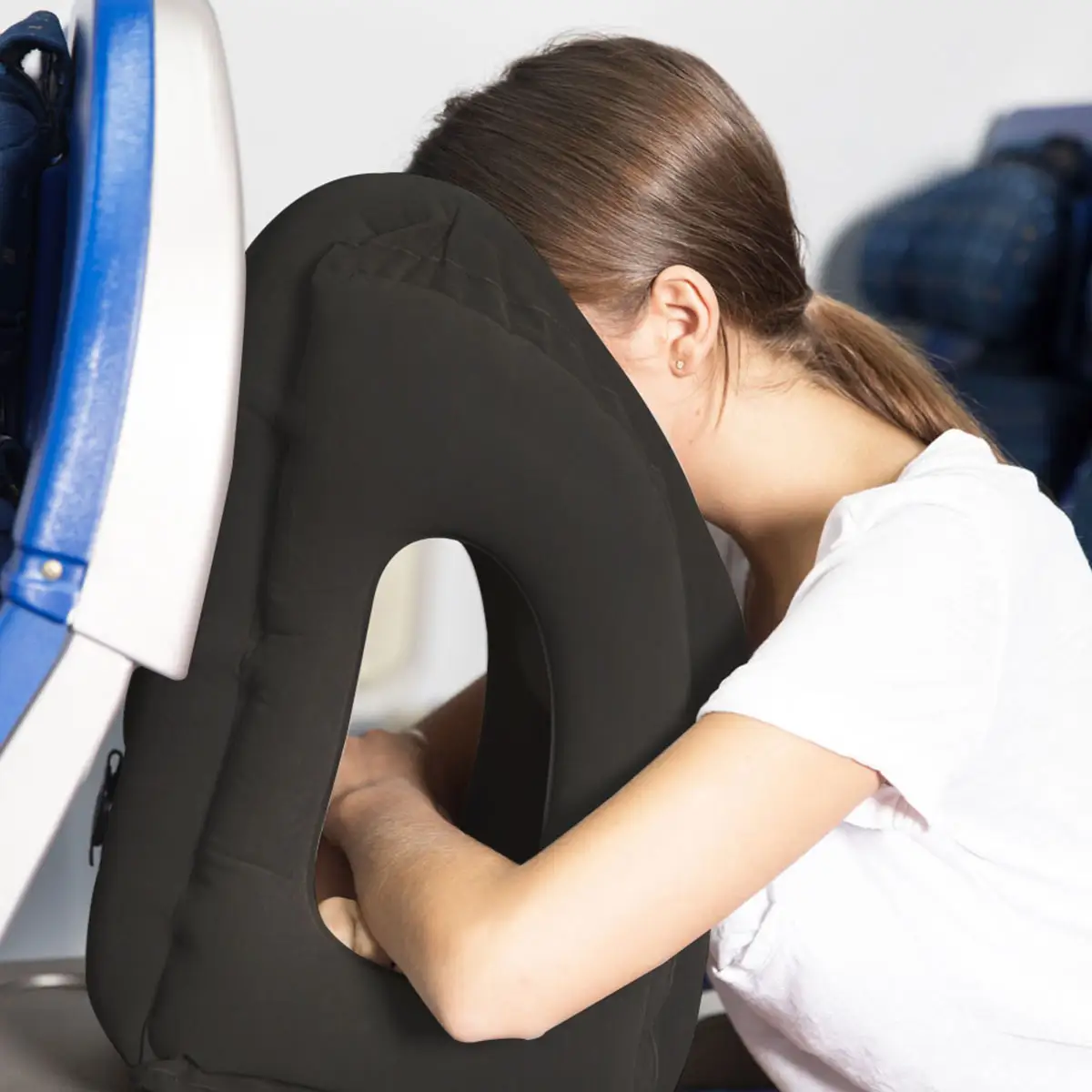 หมอนนอนหลับการออกแบบที่จดสิทธิบัตรการเดินทางการนอนหลับแบบพกพาเครื่องบินพองหมอนอากาศเดินทาง