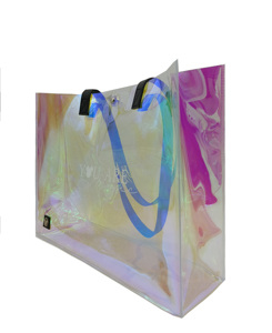 Blue Laser PVC <strong>Bags</strong> Mouse Logo With Rubber and Magnetic Button Closure on Top 0.4MM Thickness