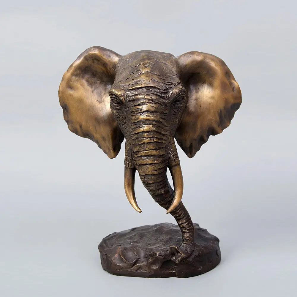 청동 코끼리 머리 흉상 조각 금속 황동 동물 입상 예술 동상