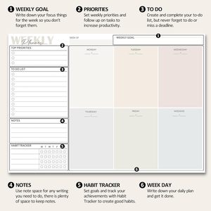 Wear Weekly Planner, блокнот, ежедневное расписание, календарь, главные приоритеты, флажок, список заметок, основные приоритеты, флажок, список дел - Product Image 6