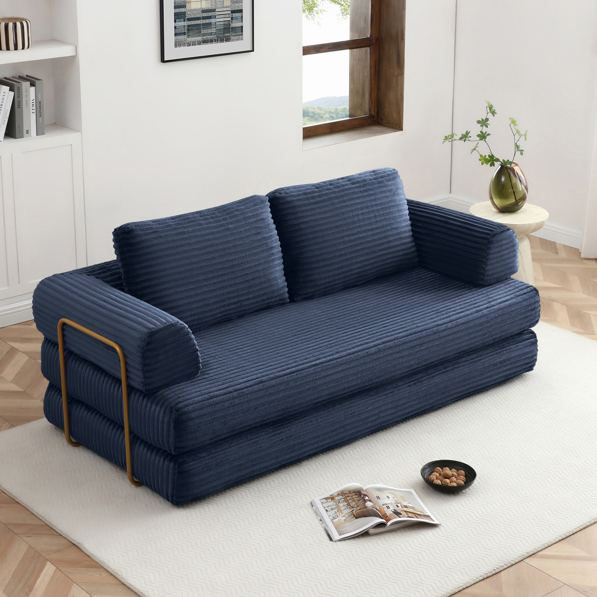 Bleu + Velours côtelé + Mousse + 3 places