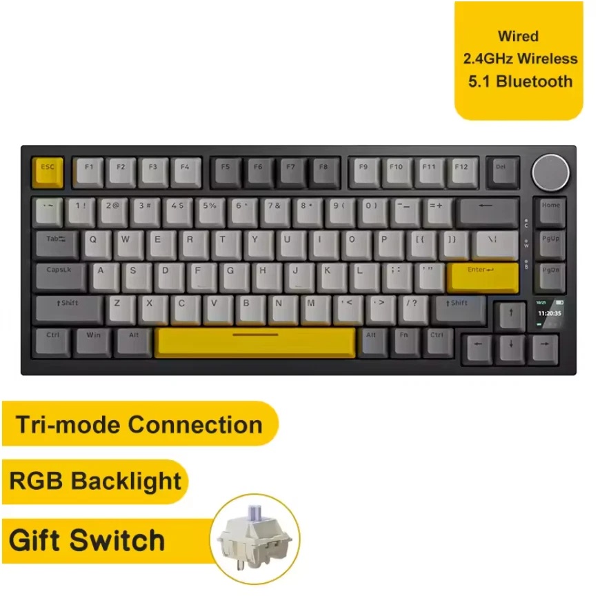 AK820 PRO - Noir Gris Jaune - Interrupteur Cadeau - 3 Modes - RGB - DIY