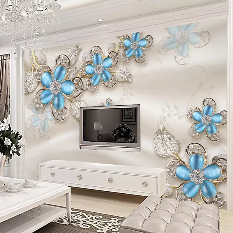 Custom Mural Wallpaper 3D Luxury European Style Silk Cloth Jewelry Flower TV Background Art Wall Painting Living Room Home Decor
