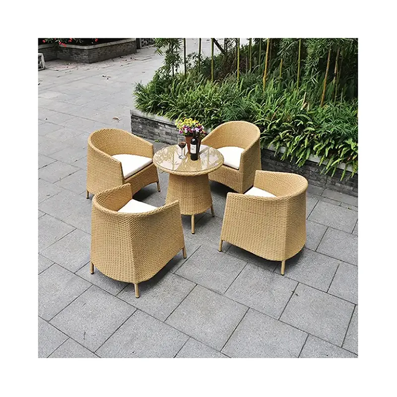 Vime Moderna Pátio Rattan Mesa E Cadeiras Bistro Set Barato Define Rodada Móveis de Jardim Ao Ar Livre