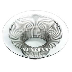 Sang trọng giữa thế kỷ hiện đại giọng Vòng <span class=keywords><strong>platner</strong></span> Bàn cà phê Tempered Glass Top với dây kim loại cơ sở - Product Image 3