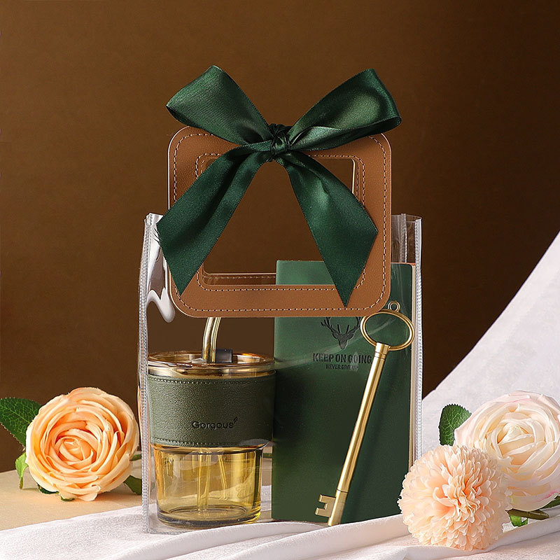 แก้วลายไม้ไผ่ + สมุดโน้ต + ปากกาลูกลื่น