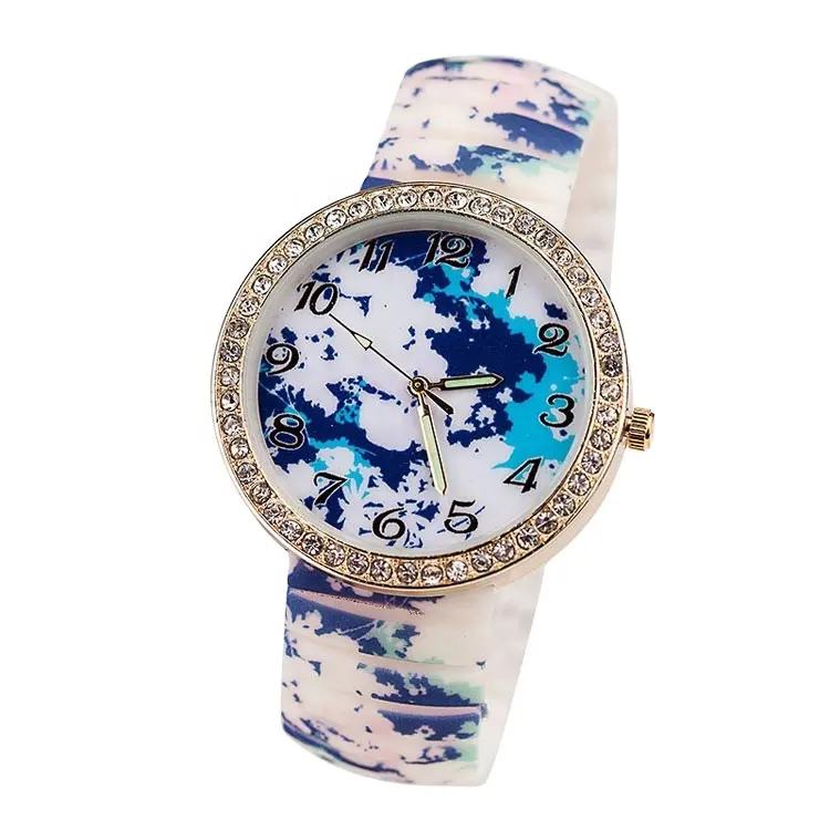 Orologio da donna con design in porcellana blu e bianca orologio da donna con cinturino elasticizzato