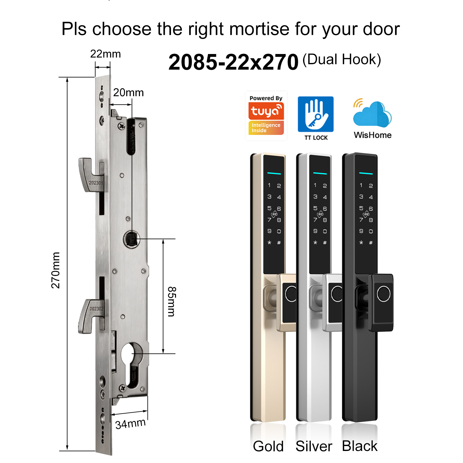 Short Handle with 2085 Dual-Hook Single-point Mortise(22x270mm)