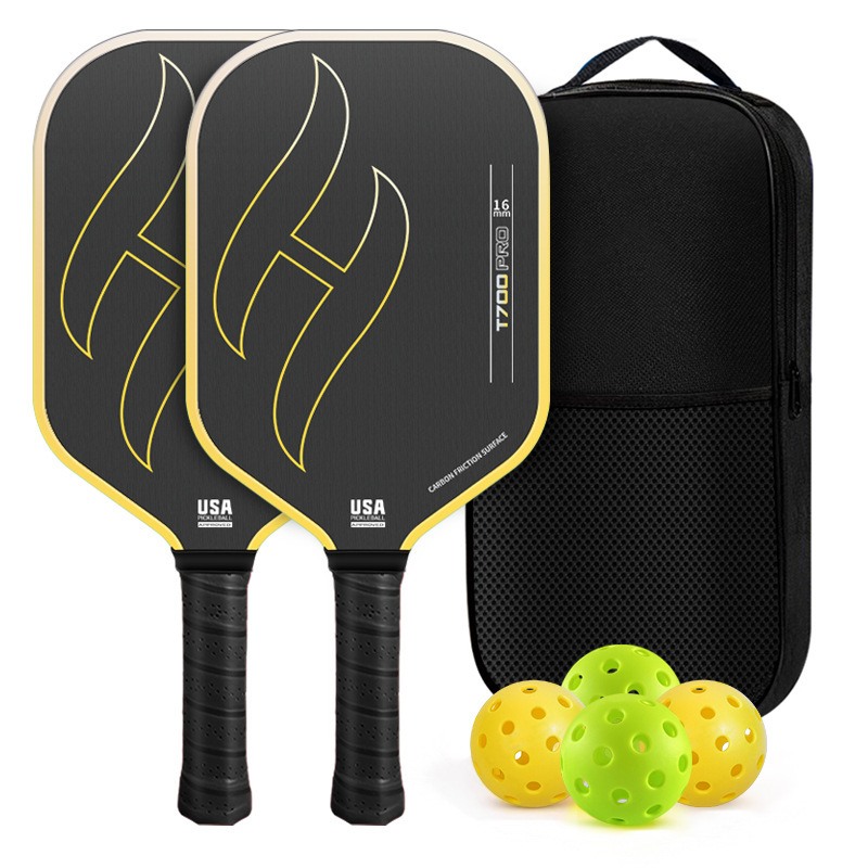 Fibra de carbono T700, degradado amarillo - 2 raquetas - 4 pelotas - 1 bolsa