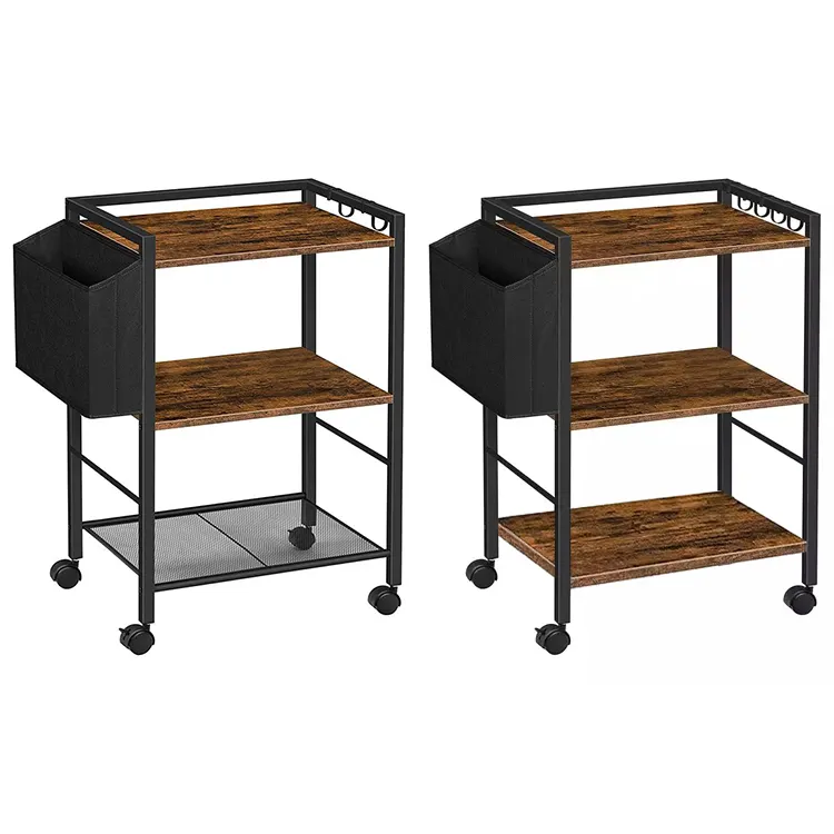 Commercio all'ingrosso 21PS stile industriale 3-Tier stampante da tavolo rustico ufficio Organizer scrivania con ruote carrello di rotolamento con ripiano di stoccaggio