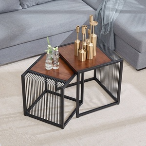 Mesita de noche Industrial para el hogar y la Oficina, juego lateral de apilamiento de café, anidadas, 2 mandos, para sala de estar - Product Image 2