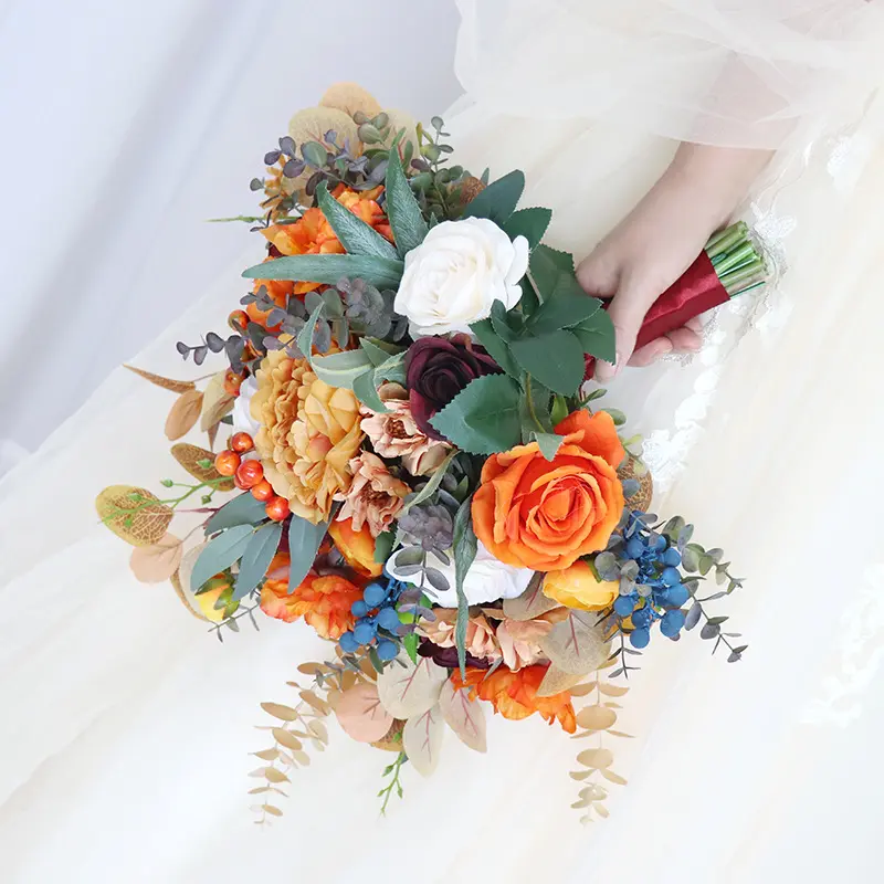 Bouquet di fiori artificiali da sposa retrò in stile europeo di alta qualità decorazione per la casa puntelli per foto matrimonio sposa che tiene fiori