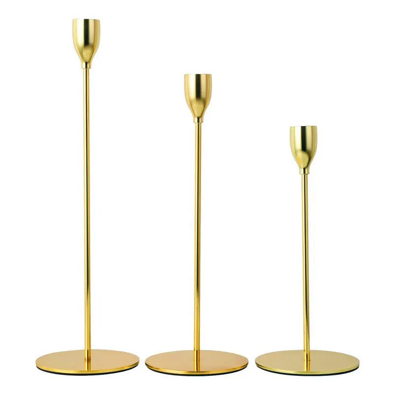 Candelabros decorativos de boda de mesa baratos, portavelas de lujo de oro negro de Metal para decoración del hogar